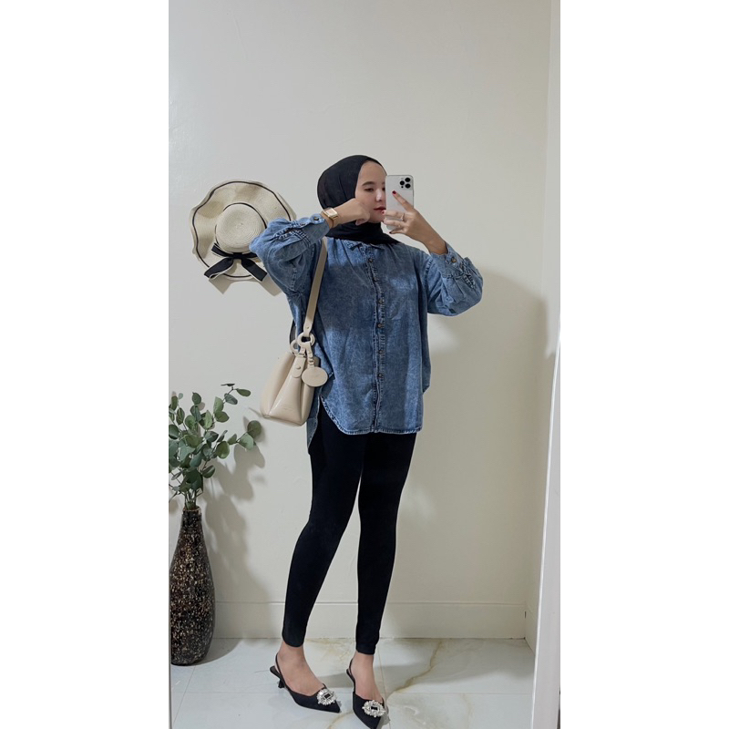 SETELAN denim import / setelan kemeja Jeans wanita import premium/ setelan cewek/kemeja cewek jeans