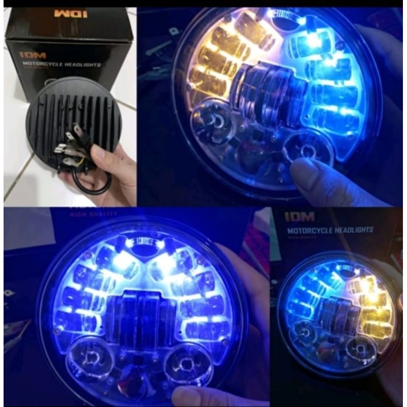 Reflektor Lampu Daymaker 16 LED Headlamp 5.75 Inci Kota Biru Sein Kualitas Terbaik