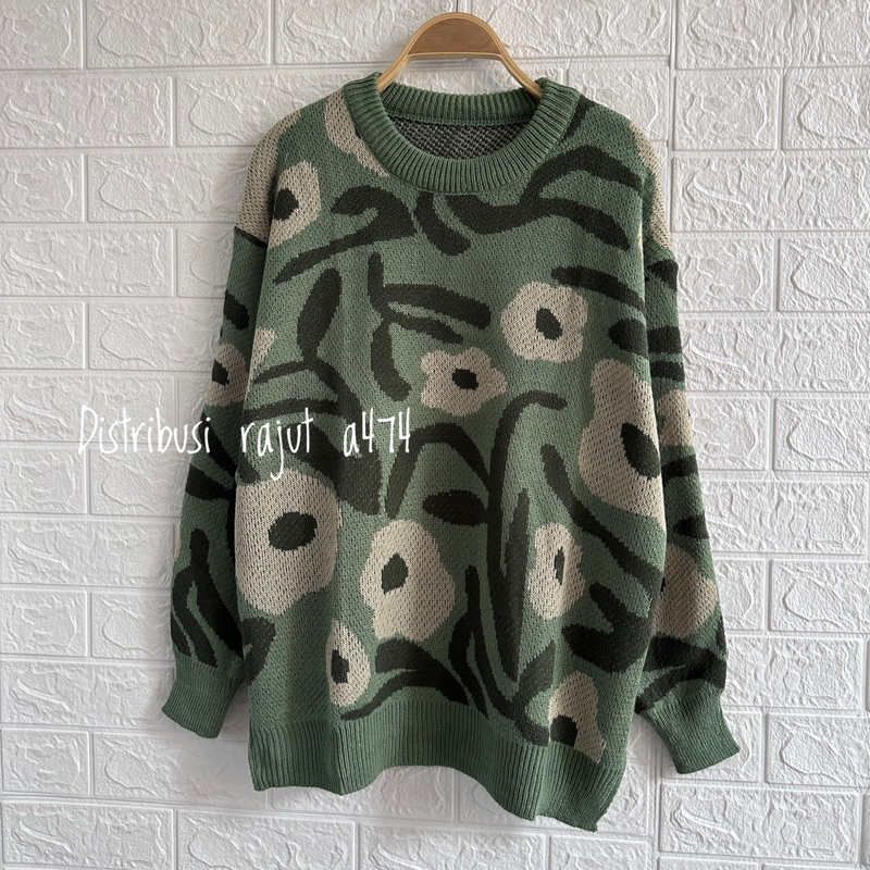 TASYA CLAIRE TOP KNIT SWEATER RAJUT OVERSIZE MOTIF BUNGA LD 120 ATASAN LENGAN PANJANG