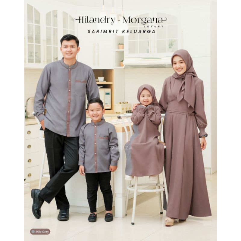 Mouza Hilandry Morgana Milo Grey Sarimbit Keluarga Kemko Gamis Set