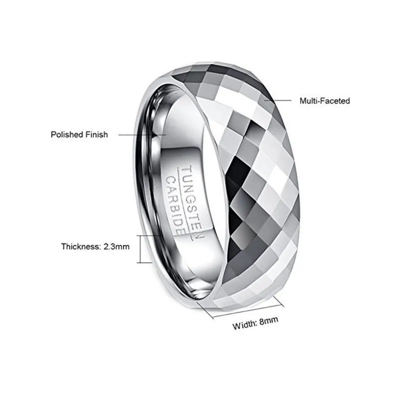 Cincin Tungsten Carbide Multi Faceted Dome 8 mm Original Minimalis High Quality