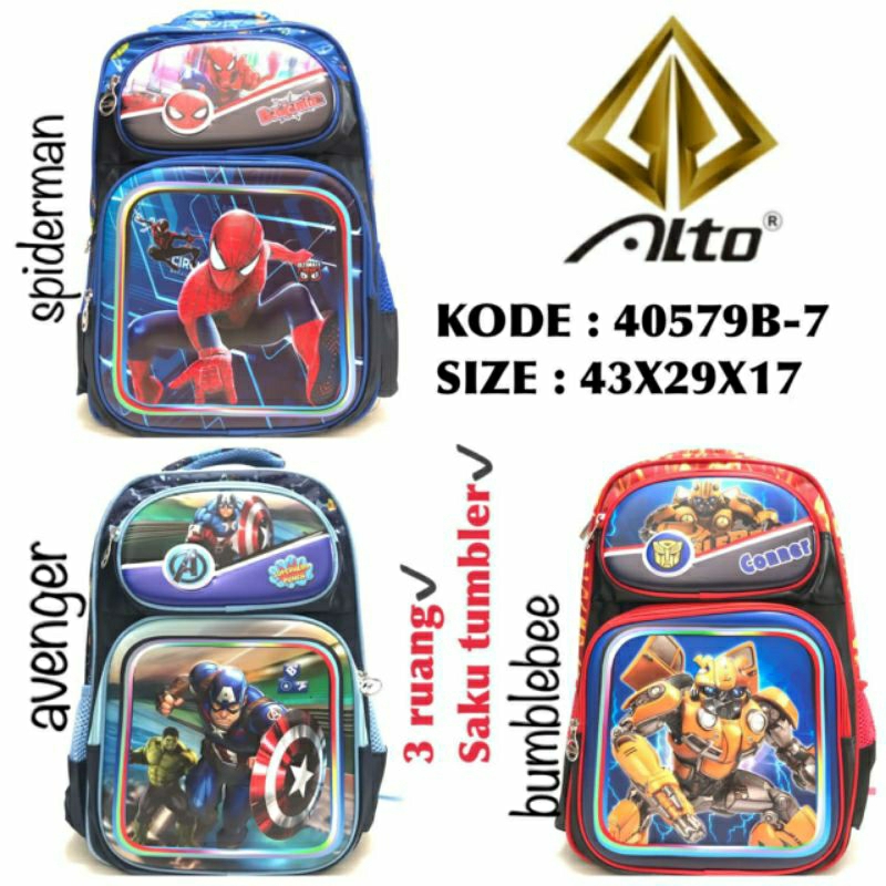 TAS RANSEL SEKOLAH ANAK TK COWOK BY ALTO 40579B-7. SPIDERMAN, TRANSFOMER, &amp; AVENGERS.