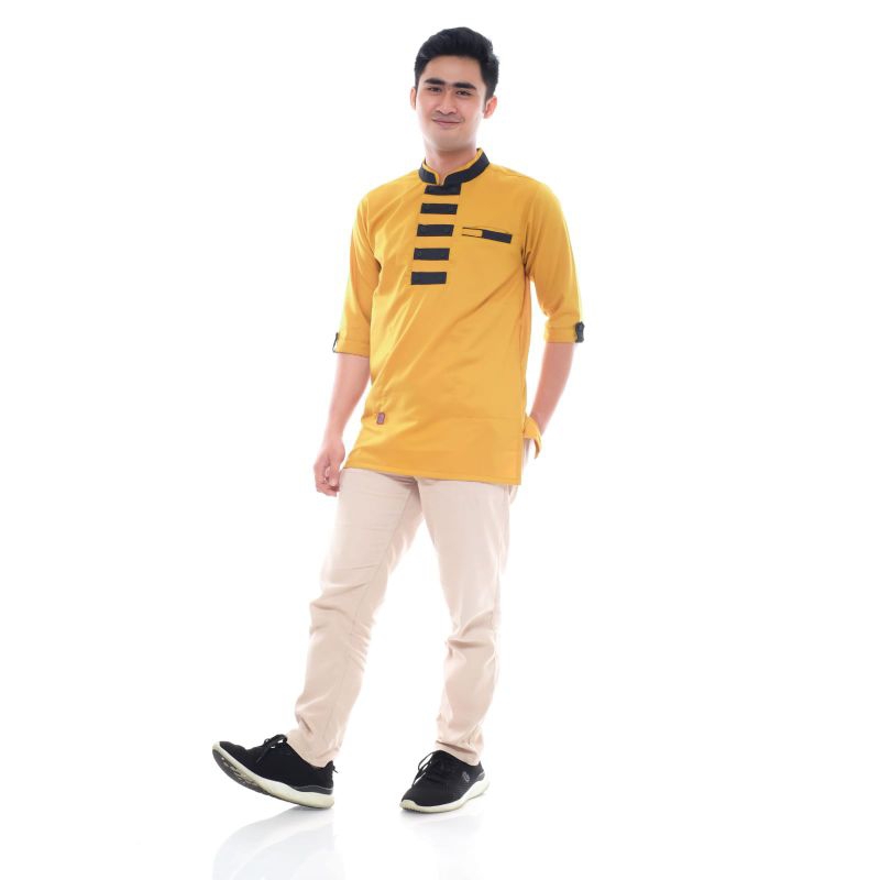 Baju Koko Dewasa Bandung Lengan 3/4 Bahan Toyobo Fodu Koko Aliyar Mustard