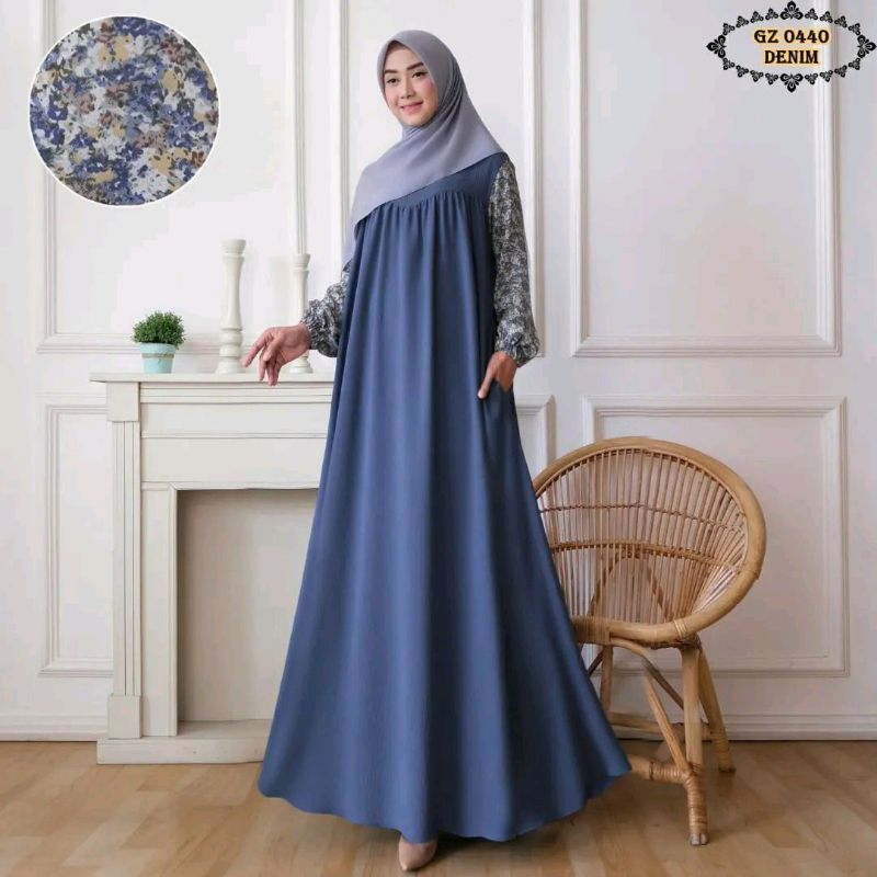 Gamis Crinkel Denim/Gamis Lebaran/Gamis Busui/Gamis Jumbo