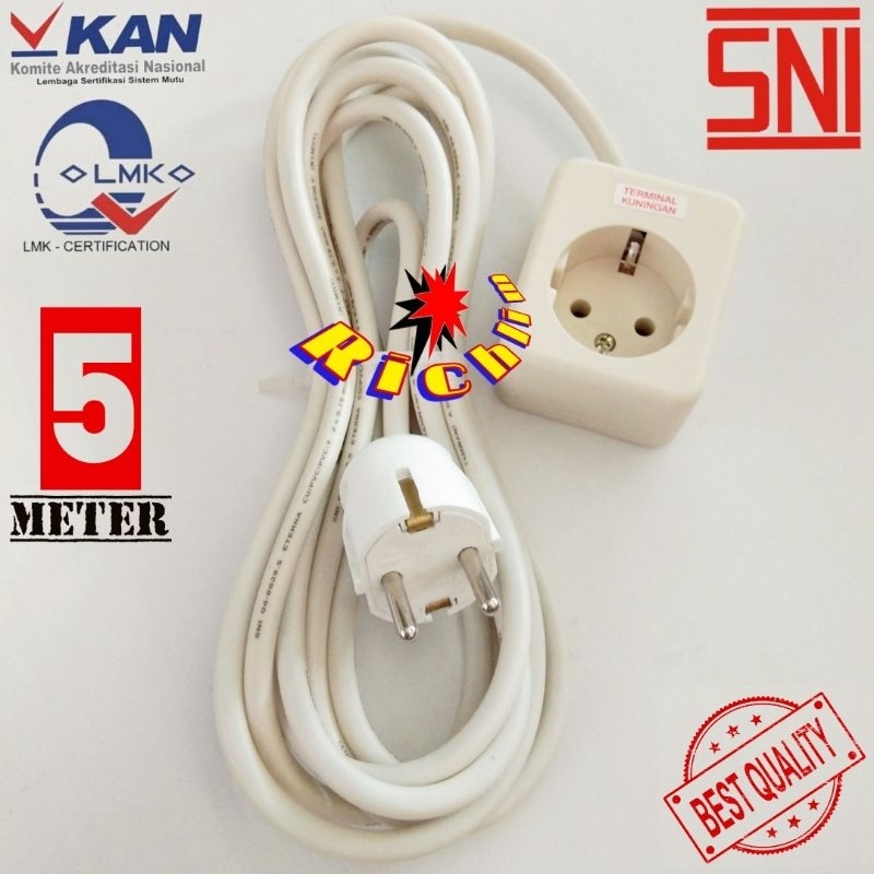 STOP KONTAK KABEL UTICON 1 LUBANG + 5 METER KABEL ETETNA + STEKER ARDE BROCO/COLAKAN LISTRIK