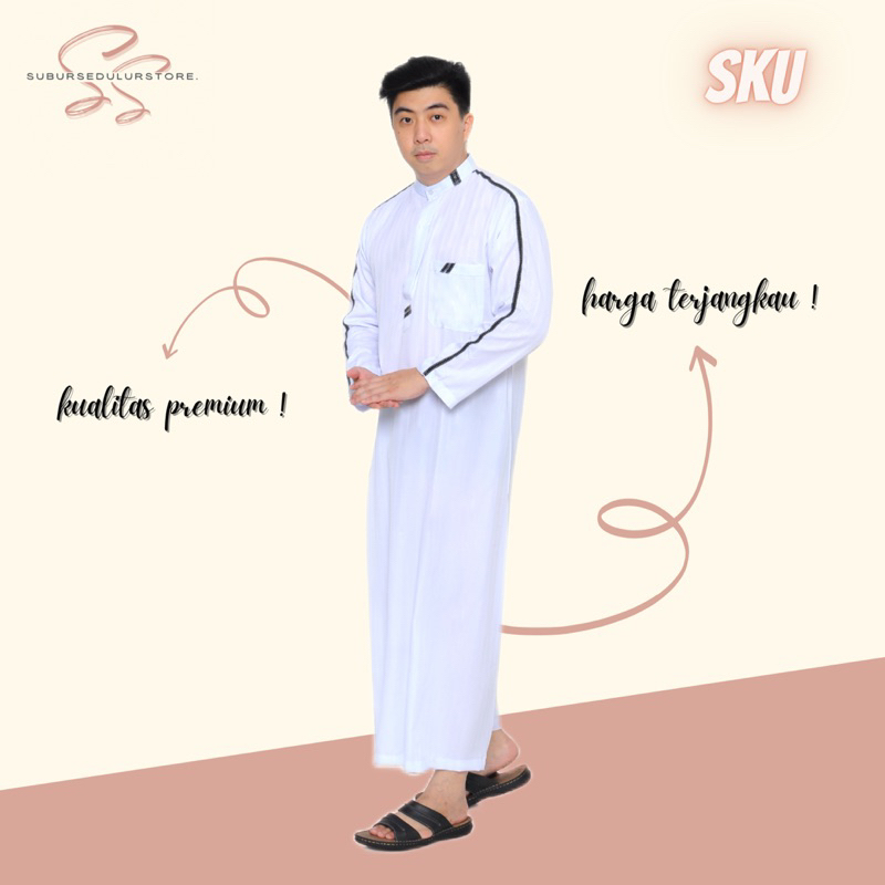 Gamis Putih Pria, Jubah Putih Pria, Jubah Strip, Jubah Pria, Fashion Pria, Gamis Murah, Jubah Murah,