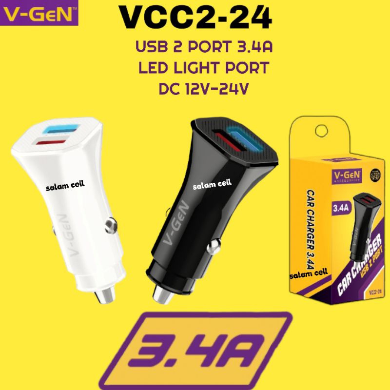 Charger Mobil V-Gen VCC-24 3,4A Car Charger DC 12V &amp; 24V Original Vgen Garansi Resmi