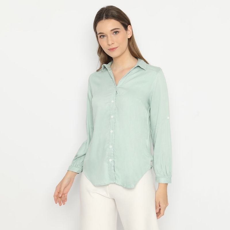 Le'rosetz - kemeja polos katun rayon mint / soft green kerja kemeja kantor