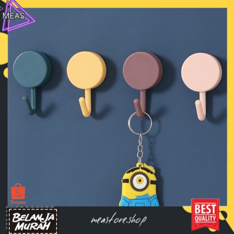 MEASTORE | GANTUNGAN HOOK BULAT POLOS TEMPEL TEMBOK WALL HOOK STIKER DINDING KAIL TEMPEL KUAT SERBAGUNA