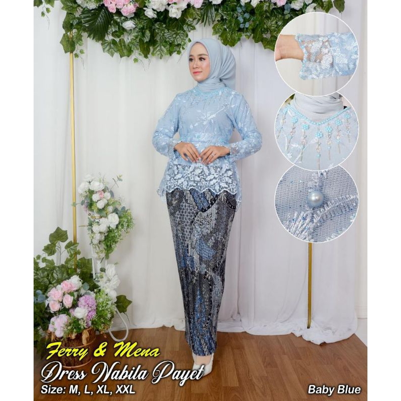 IndahKebaya • SETELAN KEBAYA WISUDA MODERN / KEBAYA NABILA PAYET KEKINIAN / BAJU LAMARAN COUPLE WISUDA KONDANGAN / WARNA BABYBLUE NAVY MAROON COKSU MOCCA WARDAH SILVER GOLD DUSTY ROSEGOLD