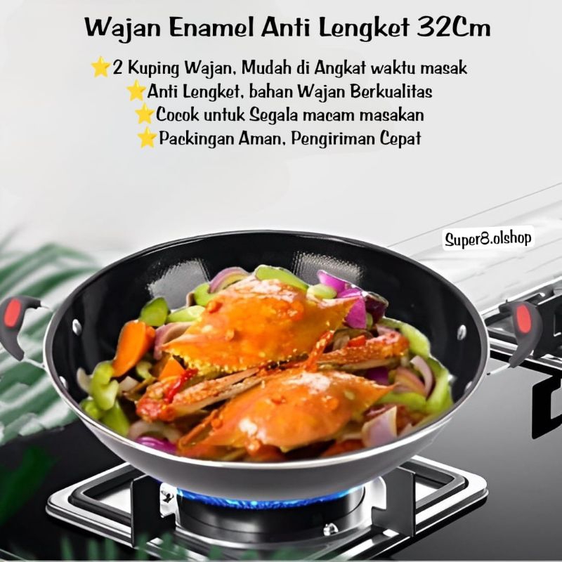 Wajan enamel 32 cm anti lengket murah⭐ Super8 ⭐