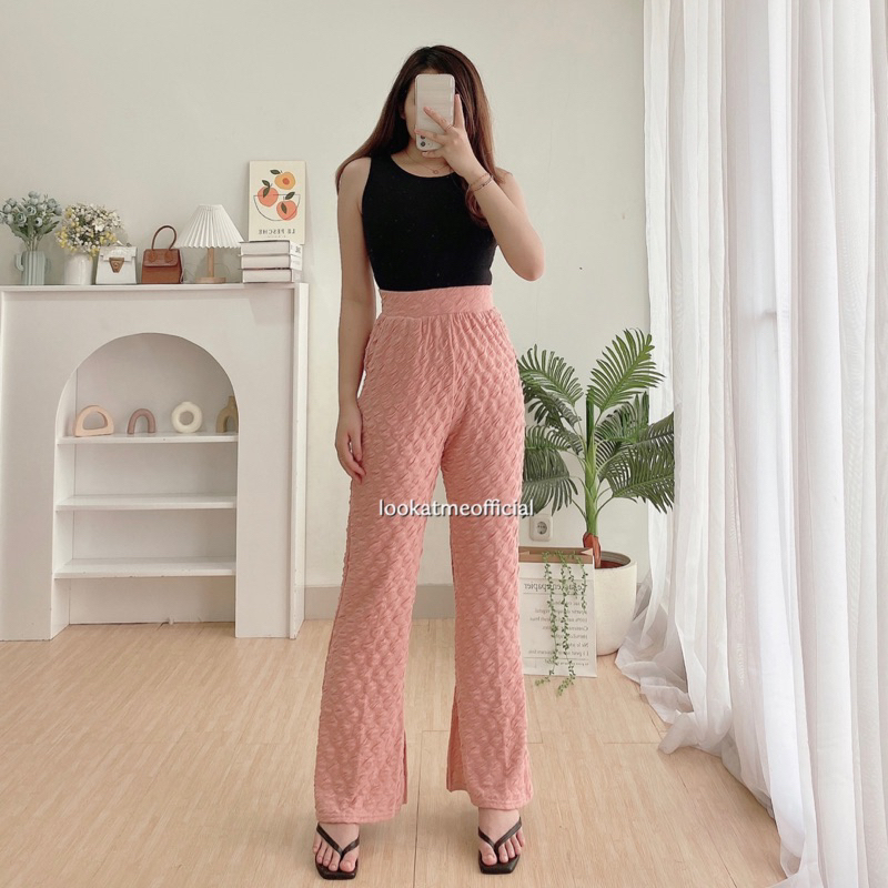 lookatmeofficial - Ella Knit Cutbray Pants - Celana Cutbray Bahan Knit Import Premium