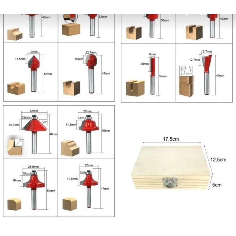 MATA ROUTER KAYU 1 SET PISAU PROFIL KAYU AS 6 MM 12 PCS