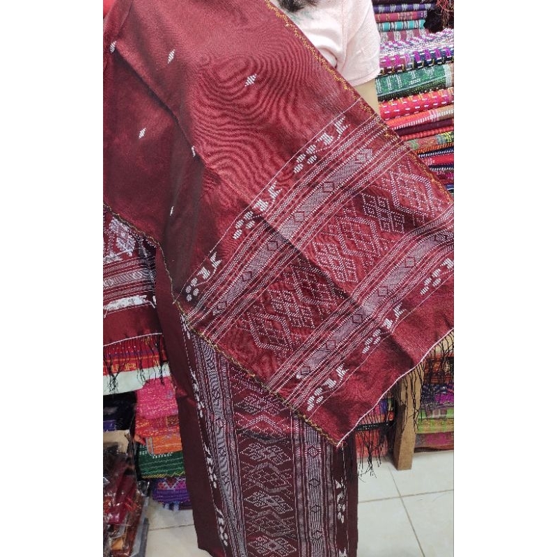 Songket Sutra Hongkong Motif Tumtuman Polos Bahan Kilat