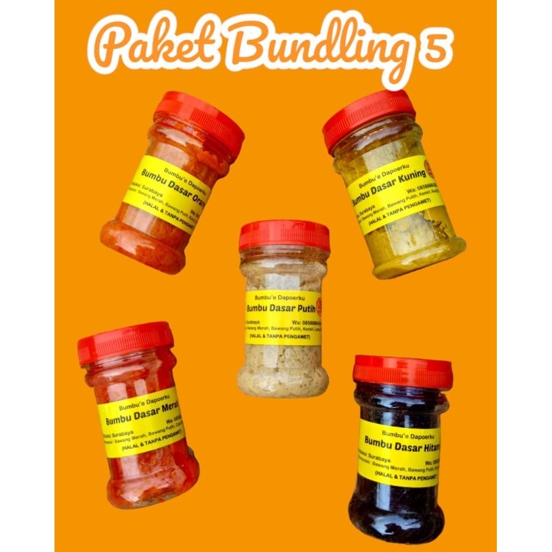 

Paket Komplit 5 Bumbu Dasar (Bumbu Dasar Putih, Merah, Orange, Hitam dan Kuning