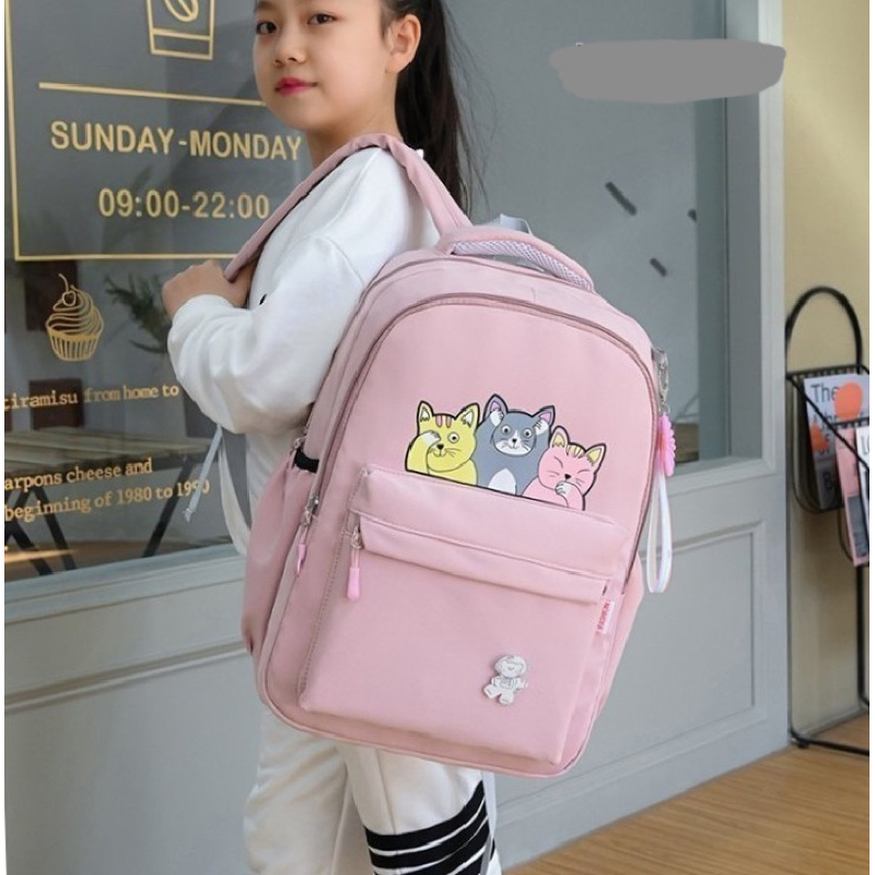 Mochillastore - Tas Ransel Backpack Perempuan Tas Sekolah SD SMP SMA Tas COD Tas Motif ThreeCat Muatan Besar Masuk Buku Paket Dan Laptop Terbaru Terpopuler Termurah