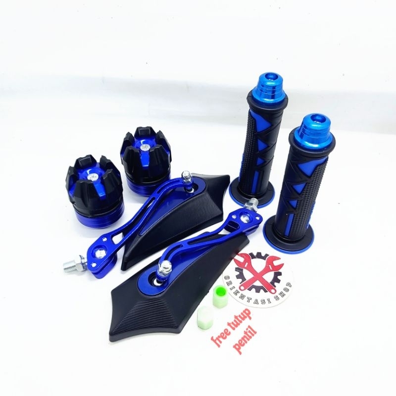 (Promo paket hemat) handgrip segitiga + jalu stang + spion batman + jalu as + free tutup pentil glow ini the dark universal motor honda dan yamaha