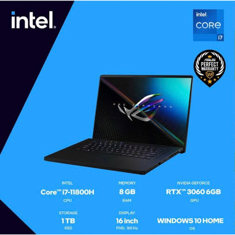 ASUS ROG ZEPHYRUS M16 G14 Intel i7 126700H Ram 16GB DDR5 SSD 1TB RTX 3060 IPS 165Hz RGB Windows 11