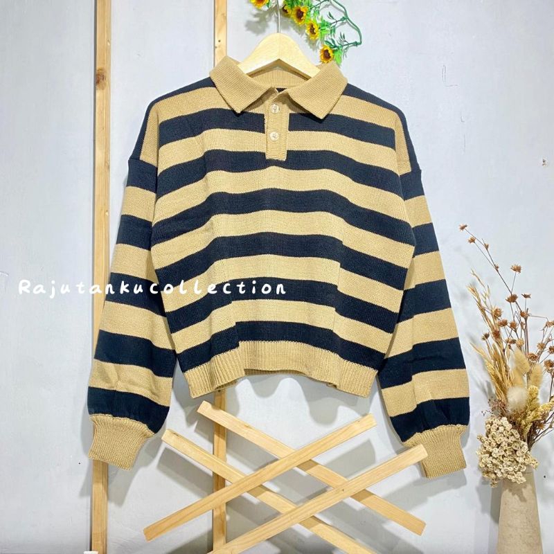 STARLA ATASAN RAJUT CROP OVERSIZE KRAH POLLO MOTIF BERGARIS