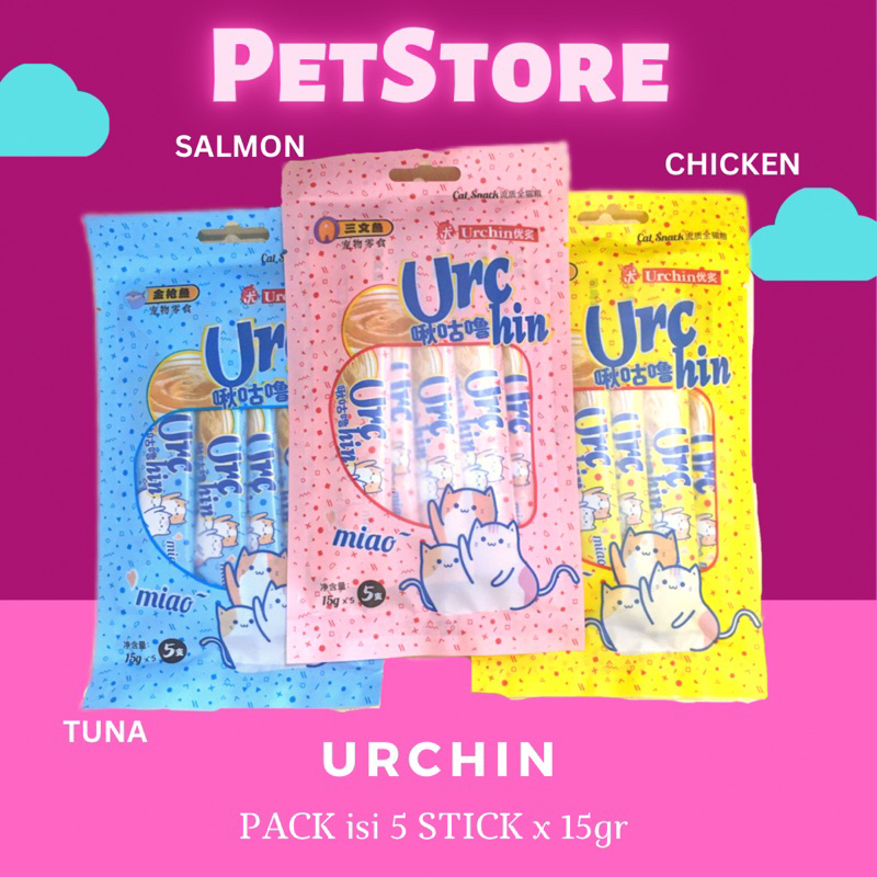 Snack kucing URCHIN creamy treats 1 PACK isi 5 Stick setara peien meo creamy &amp; bio creamy