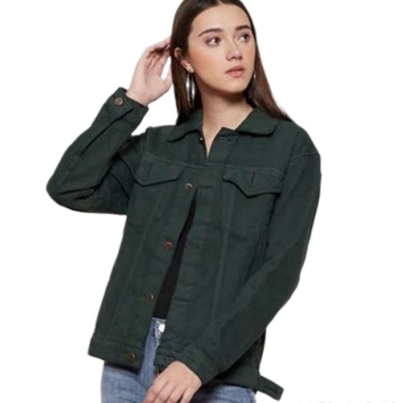 Jaket Jeans Wanita Hijau ARMY M-XXXL.Jacket Denim Tebal Perempuan Bandung Project.ID