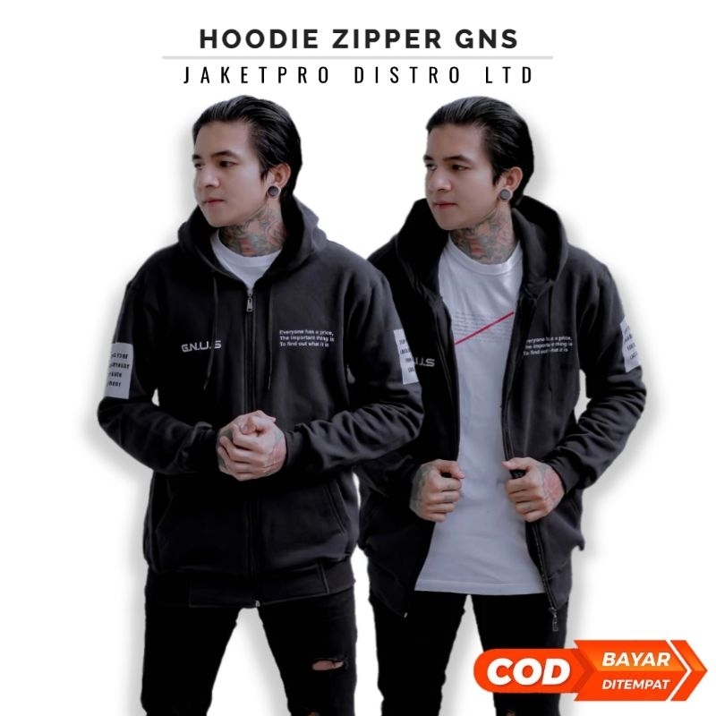 Sweater Hoodie Zipper Pria Distro GNS Tebal Bersleting Tidak Berbulu Original Genious