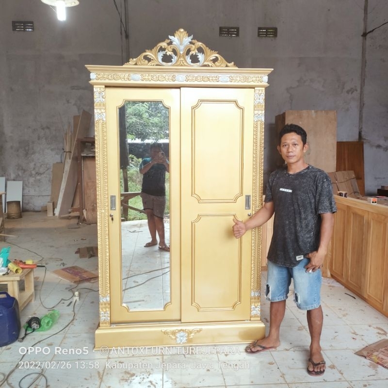lemari pakaian kayu jati pintu sliding mebel Jepara