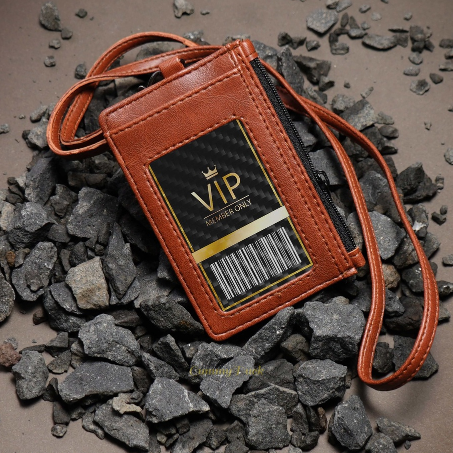 

Name Tag ID Card Holder Lanyard Kulit Pria Wanita Id Card Holder Gantungan Nama Kartu Multifungsi - MELUWE