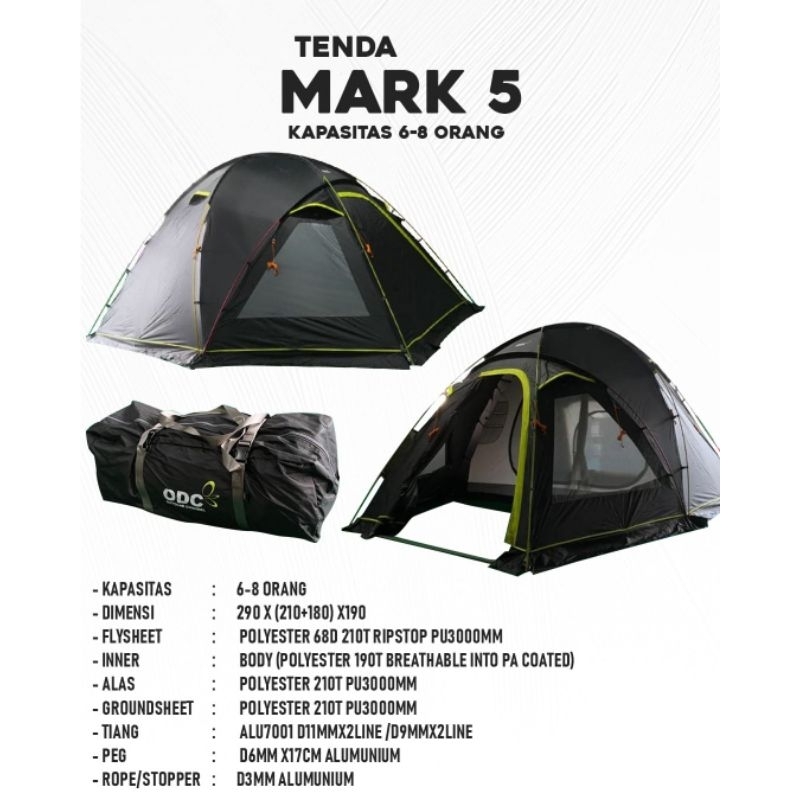 Tenda camping family tenda odc Mark 5 kapasitas 6 orang frame alloy