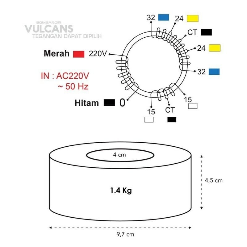 TRAFO VULCAN 5A CT 24v &amp; 32v TOROIDAL DONAT