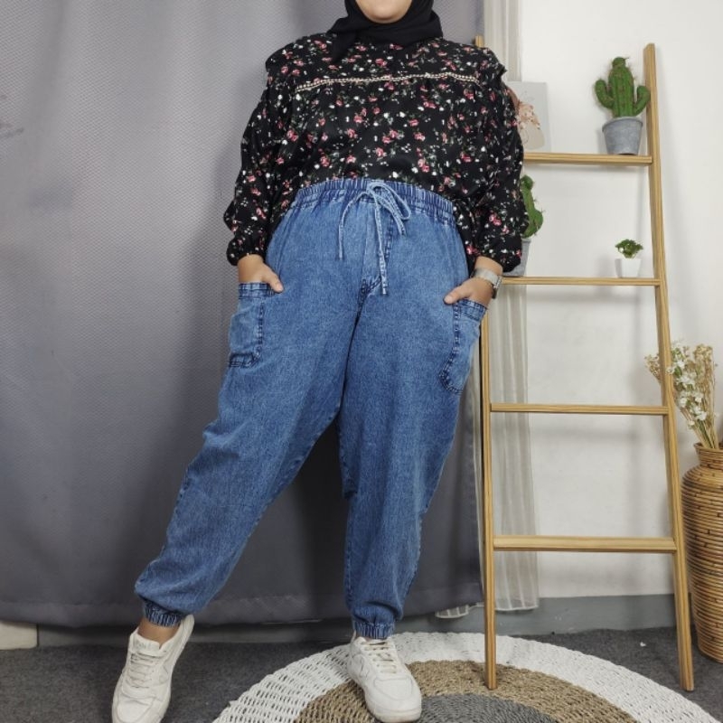 JOGBOY JOGER BOYFRIENDS SAKU JEANS 100KG JUMBO WANITA LEGGING - BISA COD