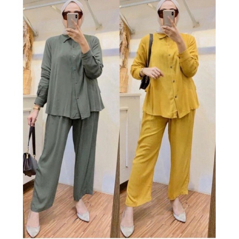 One Set Rayon Wanita Polos - Setelan Wanita Jumbo - Setelan Oversize Premium