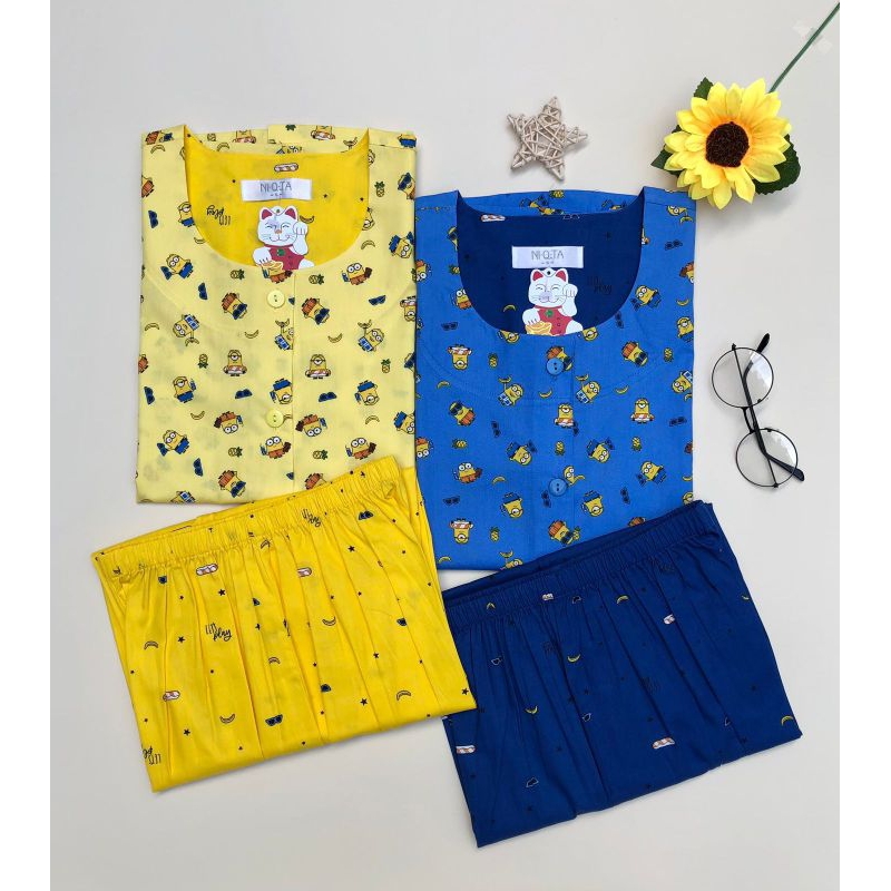 NIQTA MINIONS / PIYAMA NIQTA ANAK DAN IBU / PIYAMA NIQTA