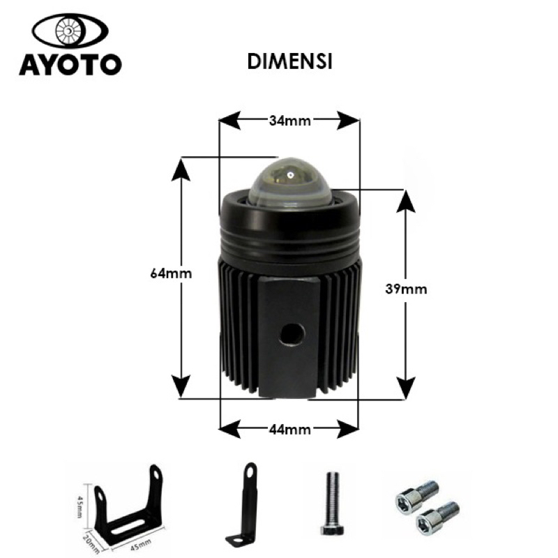 Lampu Tembak Projie LED Motor AYOTO F02 ORIGINAL Putih dan Kuning Watt 18+18 GARANSI 6 BULAN BUAT MOTOR DAN MOBIL