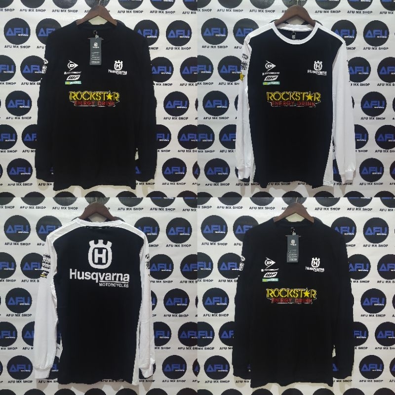 KAOS LENGAN PANJANG TSHIRT TRAIL MOTOCROSS HUSQ ROCKSTAR HITAM RIB