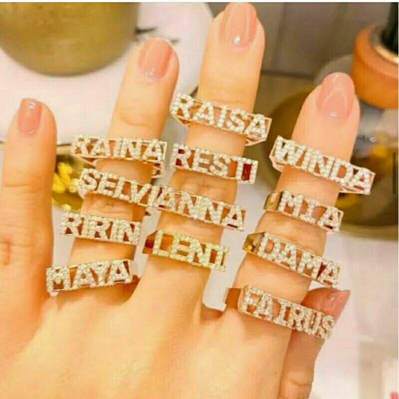 Cincin nama wanita model emas asli / cincin kekinian / cincin titanium lapis emas
