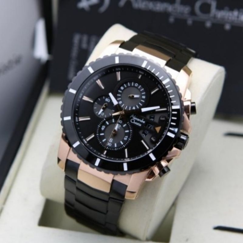 JAM TANGAN PRIA ALEXANDRE CHRISTIE AC 6455 BLACK ROSEGOLD AC 6455 ORIGINAL