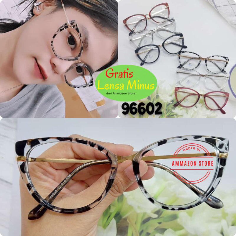 Frame Kacamata cat eye 96602 gratis lensa minus plus cylinder photocromic bluecromic anti radiasi