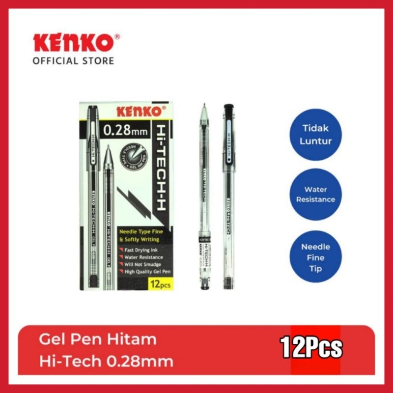 

PULPEN PEN GEL HI TECH KENKO 0.28MM GROSIR 12PCS