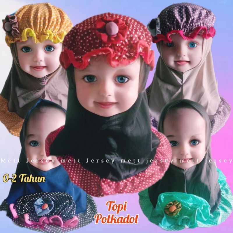 jilbab anak model topi sporty motif polkadot /kerudung bayi /hijab anak