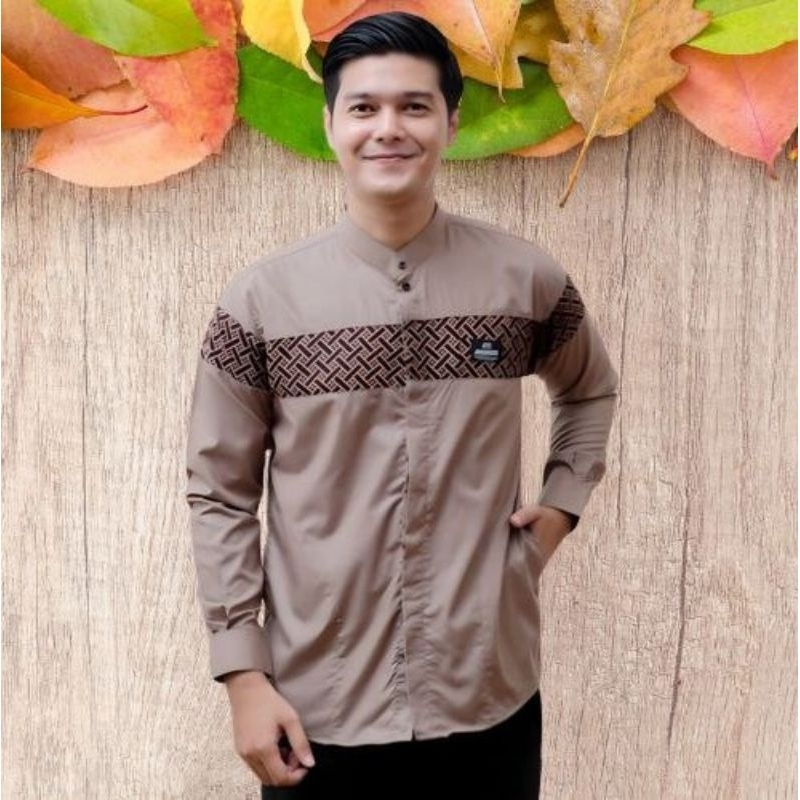 Kemeja Koko Pria Dewasa Lengan Panjang Motif Kobata Qynang Kombinasi Batik Terbaru