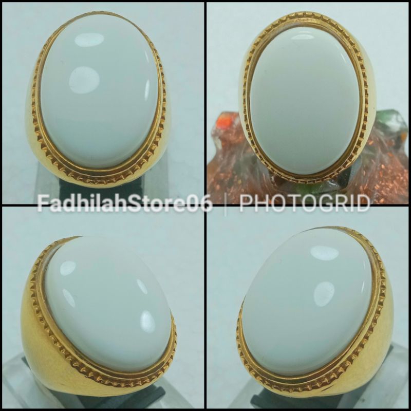 Cincin Tittanium Gold Natural Batu Akik Yaman Abyad Putih Susu Big Size