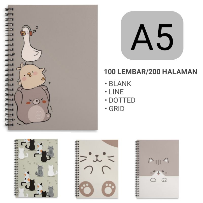 

Notebook Spiral Line Blank Dotted Grid 100 Lembar A5