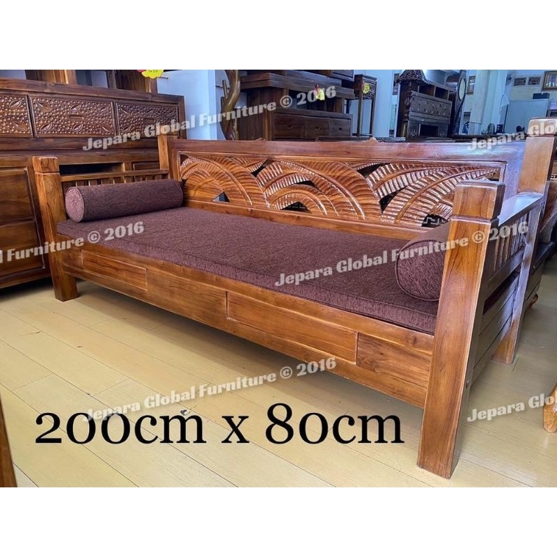 Daybed Bangku Bale bale minimalis Jati daun pisang ( bangku bale, bench jati, kursi jati, daybed )