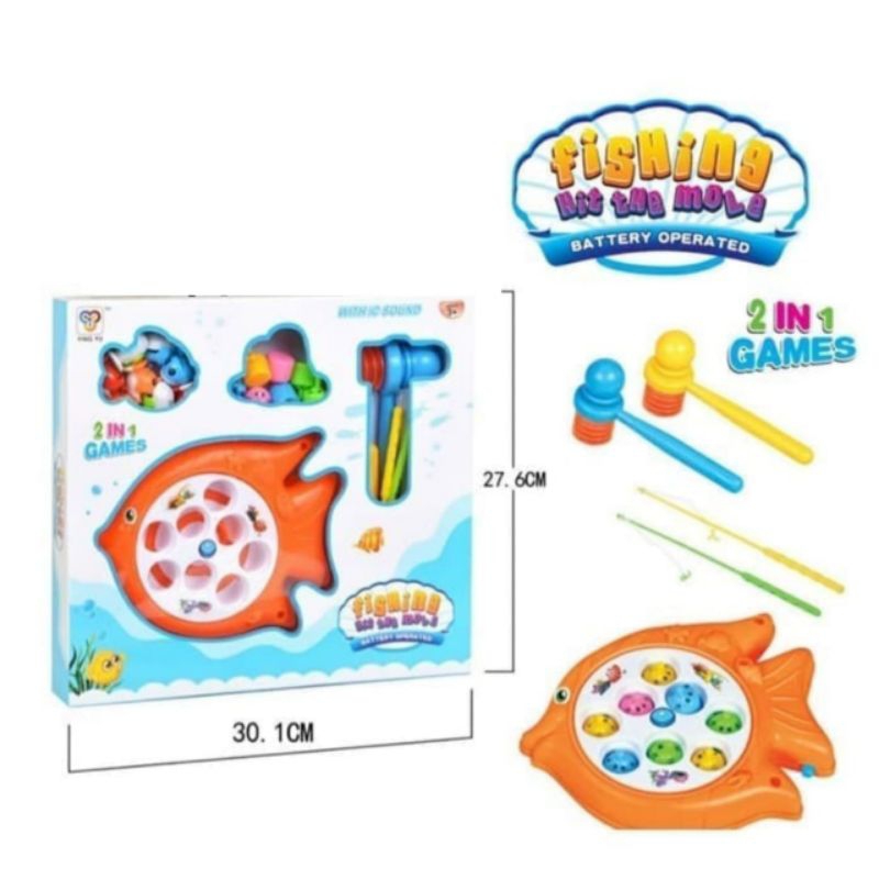 Mainan Anak 2 in 1 Fishing Games Hit The Mole Pancing Ikan 708