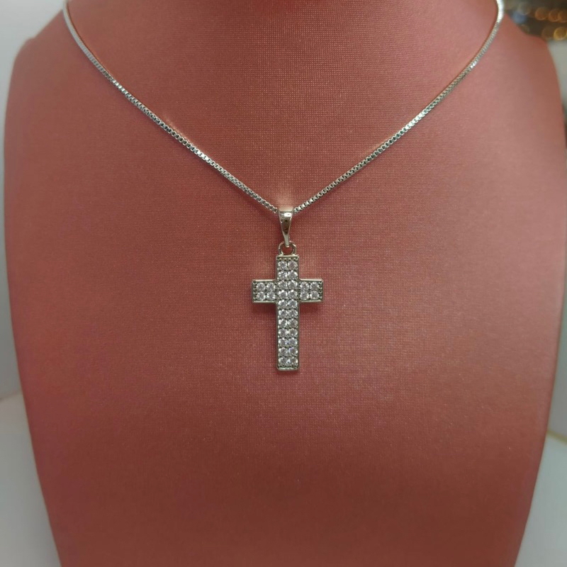 Kalung Silver Mas Rhodium Waterproof Anti Karat Anti Luntur - Kalung Salib
