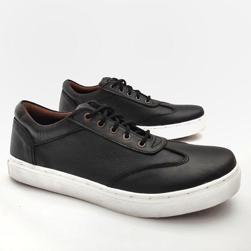 Sepatu Sneakers Casual Kasual Pria Bahan Kulit Asli 100% Original Elegan Hitam Cs1