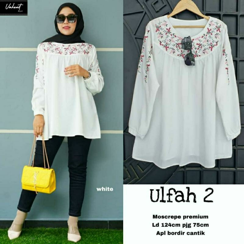 Ulfah #2 Blouse, BLOUSE LEBARAN JUMBO CANTIK MODIS FIT XXL LD 120 BAHAN MOSCREPE PREMIUM MIX BORDIR TERMURAH TERLARIS OOTD KEKINIAN