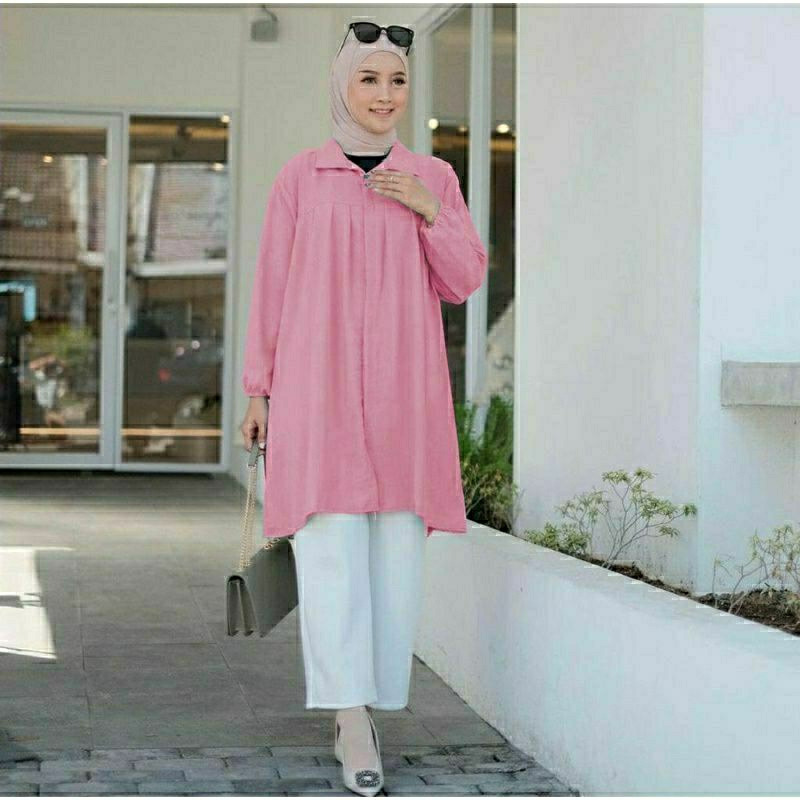 LONG TUNIK CRINKLE JUMBO WANITA  POLOS