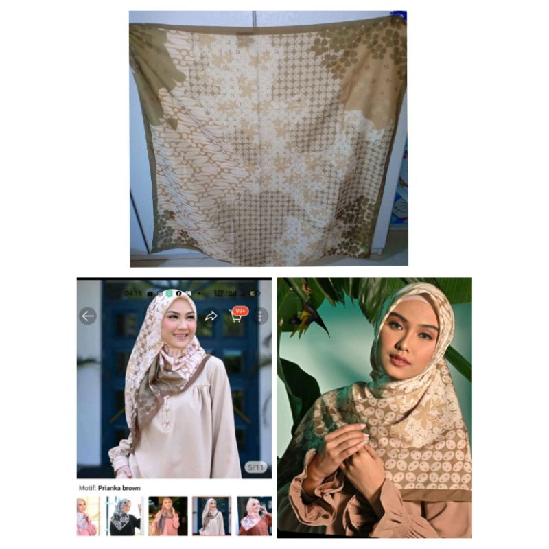 Mandjha Khusus Free Box Ivan Gunawan Fashion Scarf Motif Original Prianka Brown Green Batik Java Ser